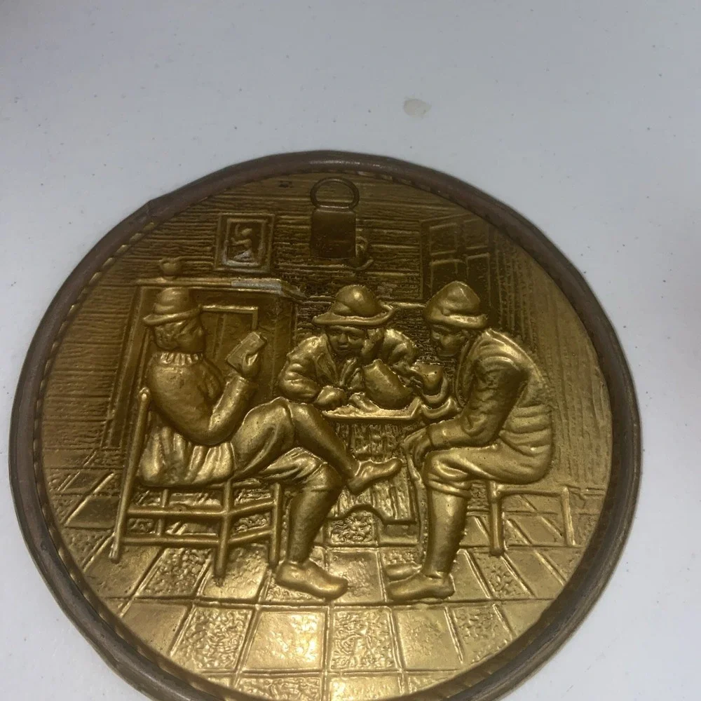 Brass Embossed 3D Tavern Scene Plates Wall Hangings 6.5